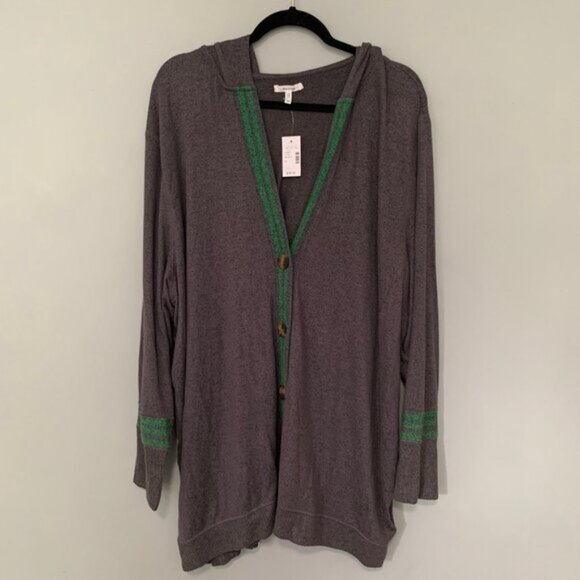 NEW Mauries dark gray green trim long lines button front cardigan sweater - Picture 1 of 8